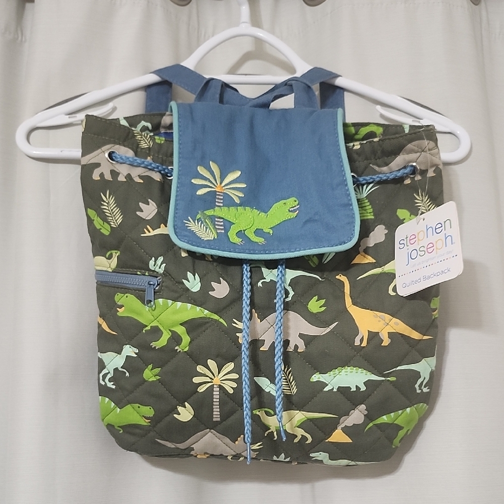 Stephen Joseph Green Dinosaur Quilted Kids Backpack